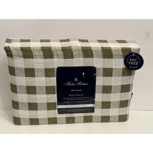 New Brooks Brothers QUEEN Green White Buffalo Check Plaid Sheet Set 100% Cotton
